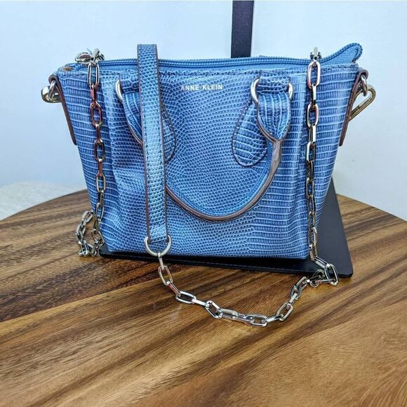 Anne Klein Women's Slate Lizard-Embossed Mini Convertible Satchel - Picture 2 of 14